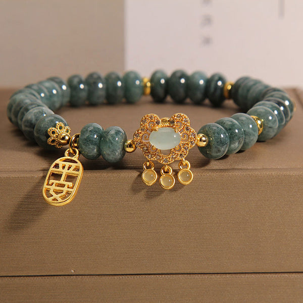 Natural Emerald Jade Beaded Bracelet for Women | Handcrafted Gold Accent Zen Meditation Jewelry 2026