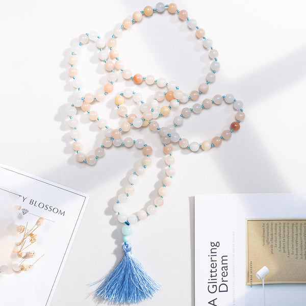 Handcrafted 108 Mala Bead Necklace with Artisan Silk Tassel | Zen-Inspired Spiritual Jewelry | Versatile Layered Statement Piece