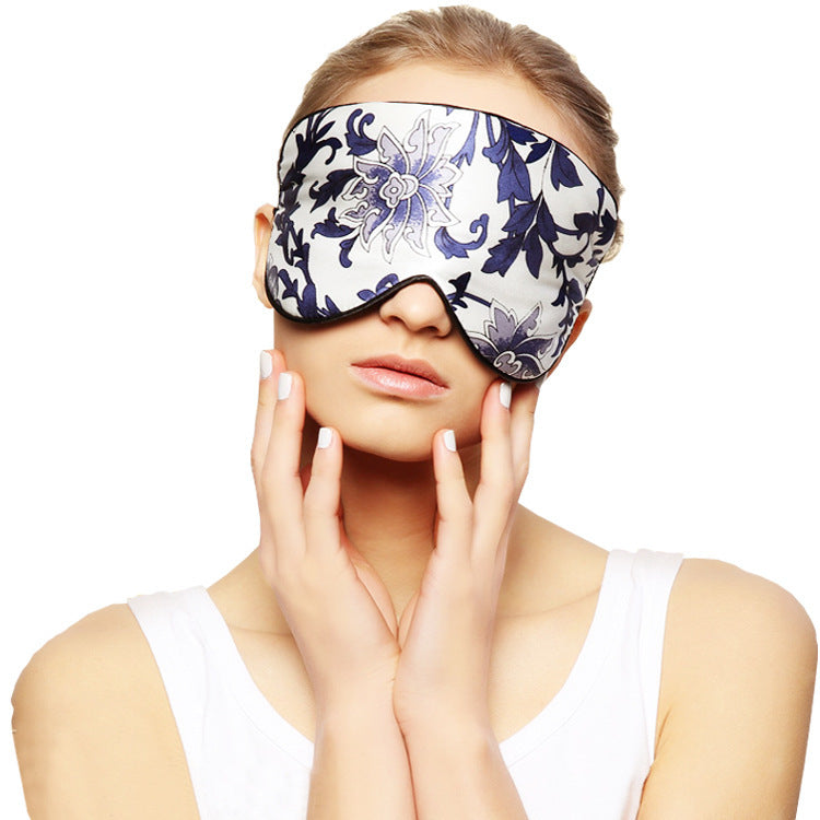 Silk Sleep Mask in Blue & White Porcelain — Gentle Night Ritual for Quiet Modern Living