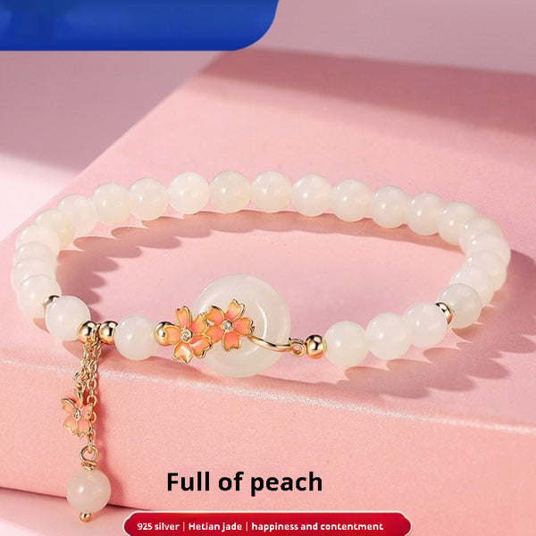 Hetian Jade Peach Blossom Pendant | Authentic Xinjiang Nephrite 925 Sterling Silver Mori Style National Style Elegant Women's Jewelry