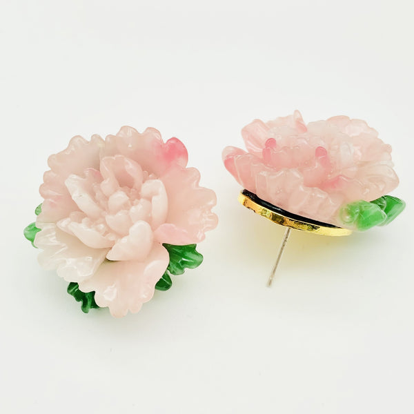 Elegant Chinese Peony Drop Earrings for Women | Artisan Resin Jewelry | Vintage Eastern Floral Dangle Earrings