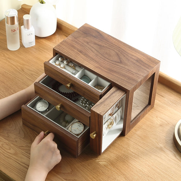 Walnut Four-Drawer Jewelry Box – Zen-Inspired Chinese Elegance