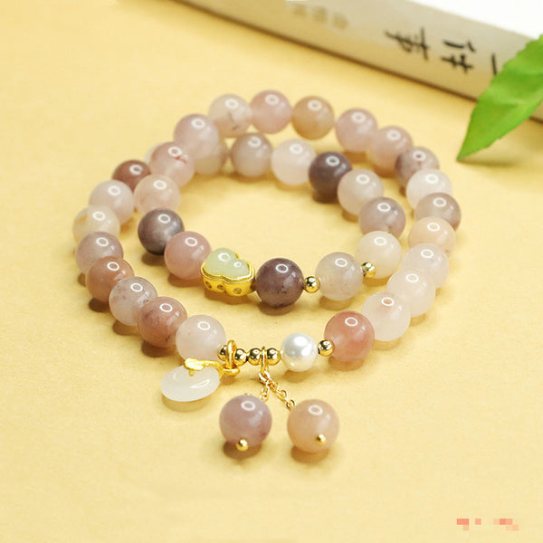 Natural Jade Double Ring Bracelet | Authentic Polished Stone Jewelry for Women, Zen-Inspired Minimalist Design