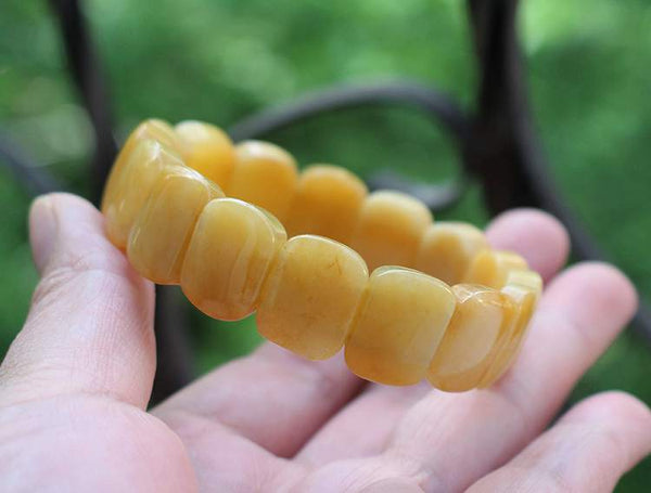 Yellow Dragon Jade Bracelet for Men and Women | Authentic Natural Feng Shui Lucky Charm | Unisex Serpentine Gemstone Bangle for Wealth Protection