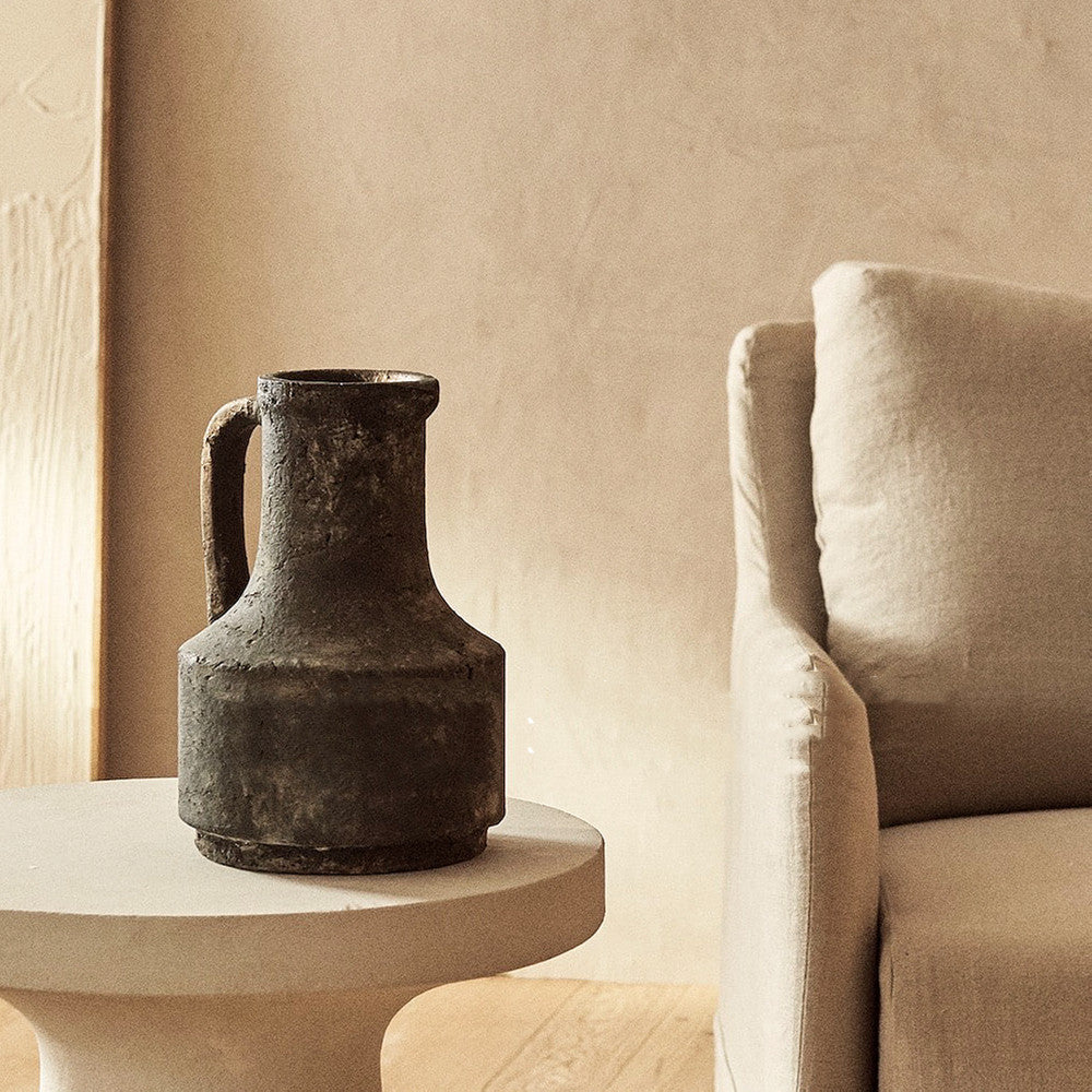 Elegant Black Ceramic Vase with Sculpted Handle - Modern Artistic Decor for Luxury Interiors
