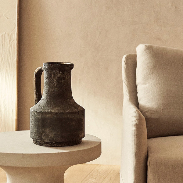 Elegant Black Ceramic Vase with Sculpted Handle - Modern Artistic Decor for Luxury Interiors