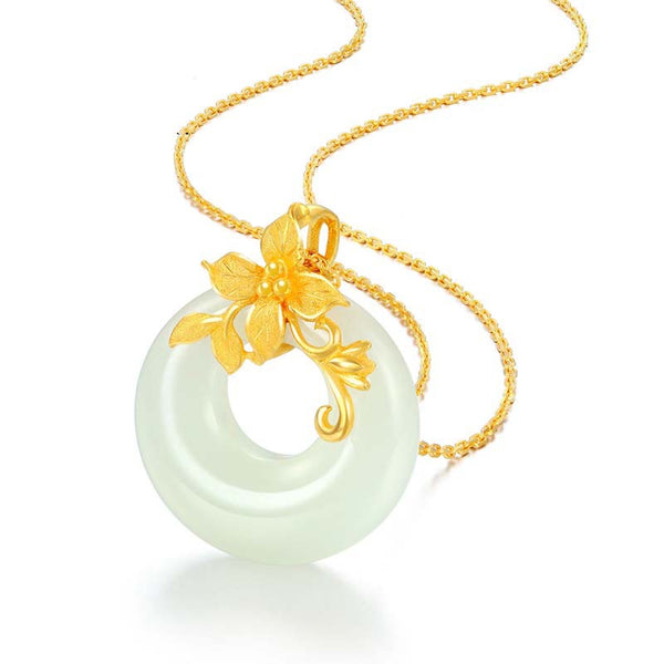 Hetian Jade Pendant | Handcrafted 18K Gold Accent Zen Meditation Necklace | Premium Natural Chinese Hotan Jade Jewelry