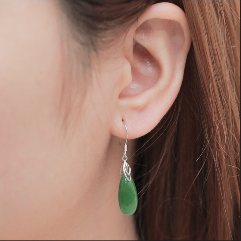 Long Drop Jade Earrings in Sterling Silver — Quiet Ritual Adornment for the Modern Soul