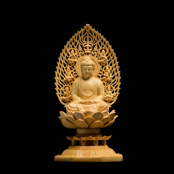 Hand-Carved Poplar Wood Buddha Statue – Exquisite Detailing, Serene Zen Aesthetic for Modern Meditation & Study Spaces