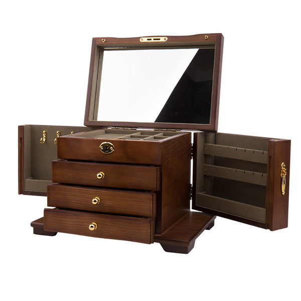 Heritage Solid Wood Jewelry Box with Lock | Antique Chinese-European Fusion High-End Storage for Rings, Necklaces & Keepsakes