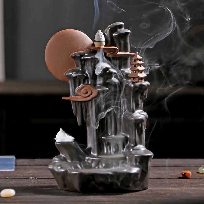 Black Ceramic Backflow Incense Burner — Serene Eastern Ritual for Quiet Modern Spaces