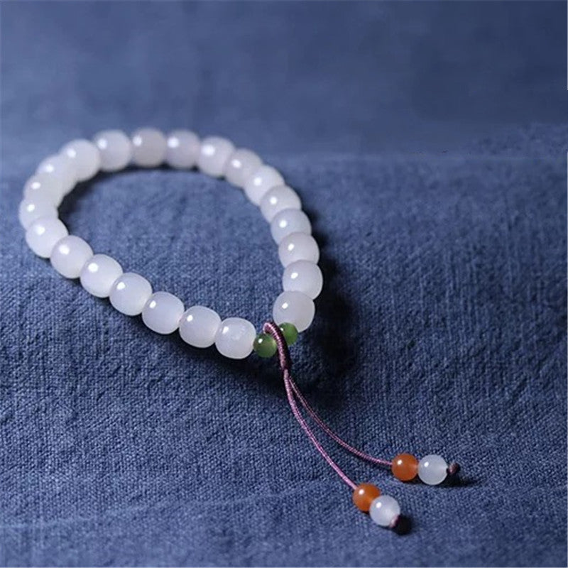 Hetian White Jade Lotus Root Bracelet | Zen Meditation Tea Ceremony Accessory | Hand-Carved Natural Chinese Jade Bangle