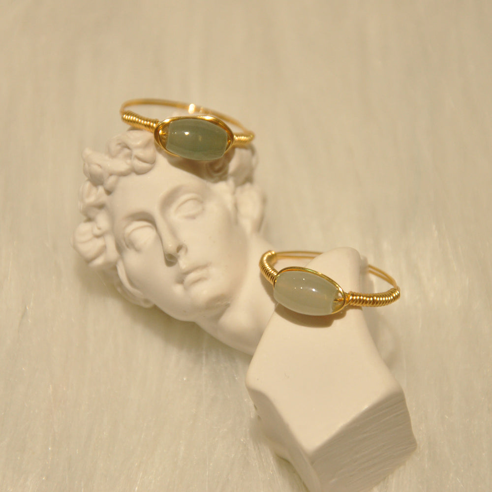 Authentic Natural Jade Ring - Handcrafted Minimalist Stone Band
