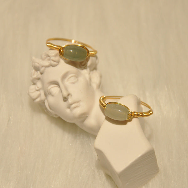 Authentic Natural Jade Ring - Handcrafted Minimalist Stone Band