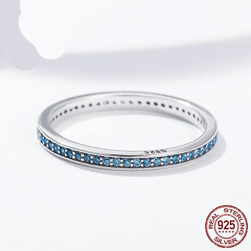 Celestine Silver Blue Crystal Women's Ring | Minimalist Western Sterling Silver Band with Sky Blue Crystal Inlay