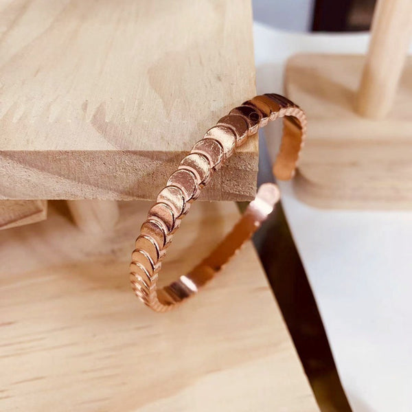 Artisan Zen Stepped Cuff Bracelet | Handcrafted Copper Bangle with Wood Accent | Eastern-Inspired Minimalist Jewelry for Women