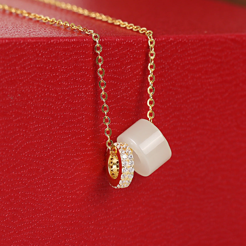S925 Sterling Silver 18K Gold‑Plated Hetian Jade Inlay Necklace – Elegant Eastern Gemstone Jewelry