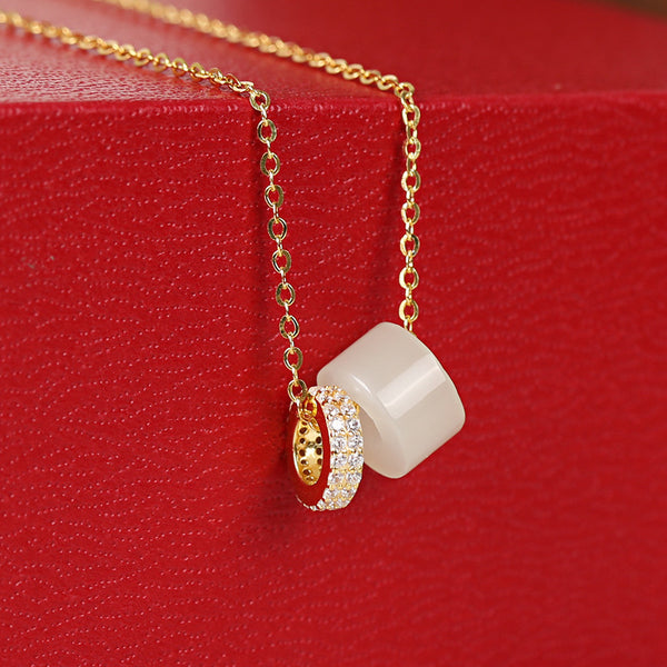 S925 Sterling Silver 18K Gold‑Plated Hetian Jade Inlay Necklace – Elegant Eastern Gemstone Jewelry