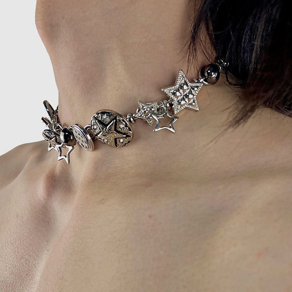 XINGX Punk Chinese Style Vintage Button Statement Necklace | Exaggerated Fashion Choker | Niche Designer Jewelry