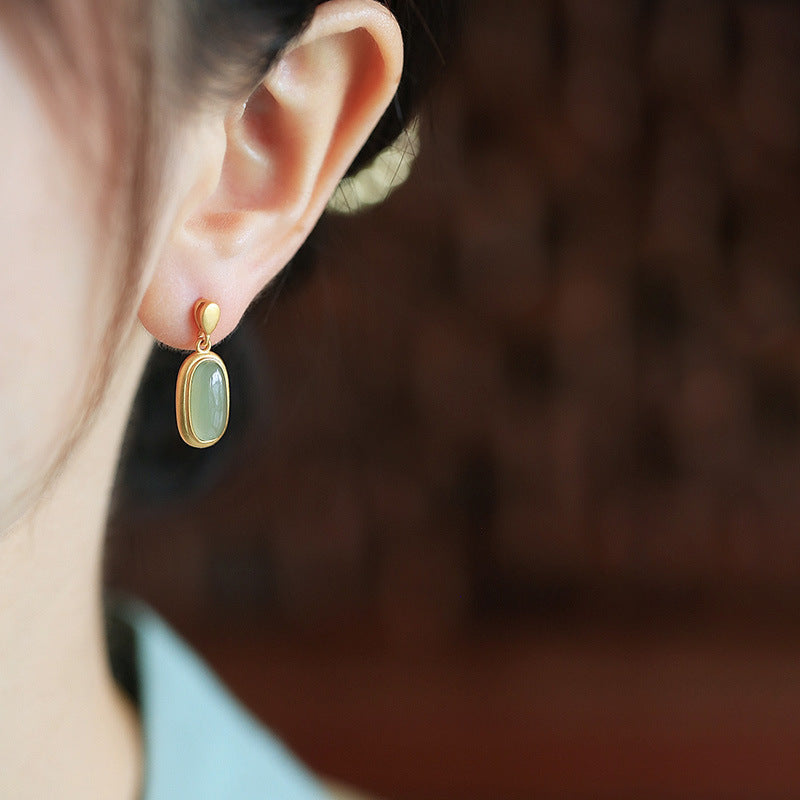Ancient Gold Inlaid Hetian Jade Earrings for Women | Handcrafted Long Statement Jewelry with Premium Hetian Jade Beads & 24K Gold Accents