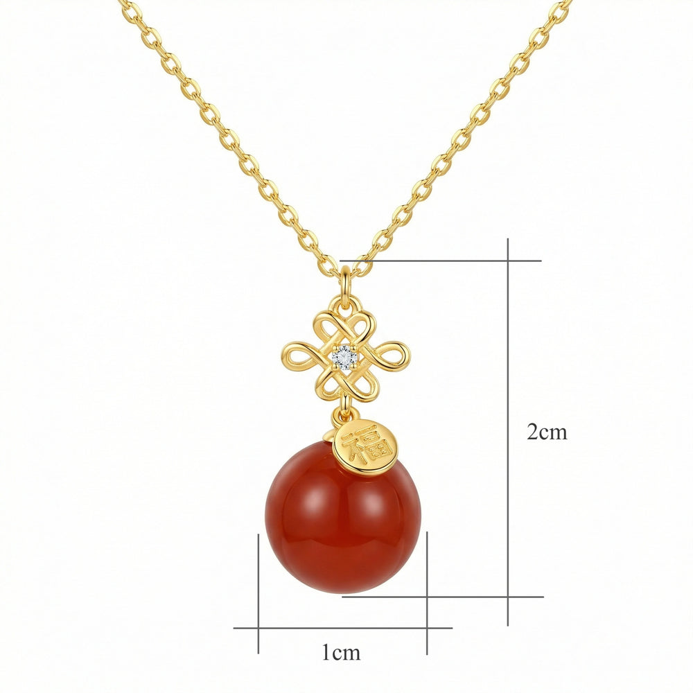 Elegant 925 Sterling Silver Chinese Knot Pendant Necklace with Red...