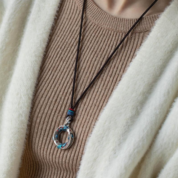 Vintage Chinese Style Enamel Pendant Necklace | Handcrafted Retro Oriental Jewelry