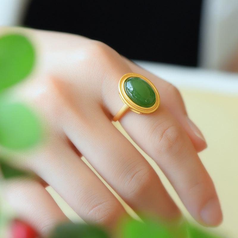 Women's White Jade Ring | Natural Hetian Jade Zen Meditation Tea Ceremony Ring | Vintage Emerald Ethnic Style 2026 Trend