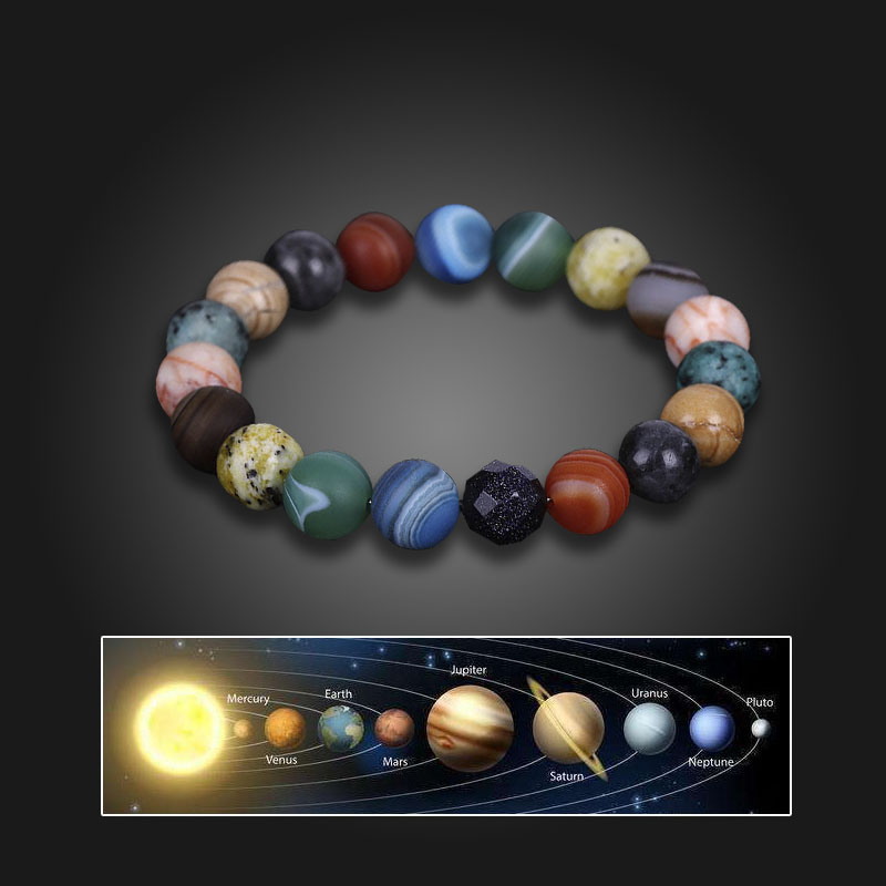 Handcrafted Solar System Mala Bracelet with Natural Stone Planets - Cosmic Chakra Jewelry for Men and Women
