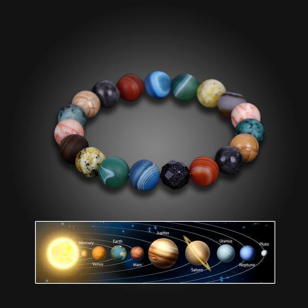 Handcrafted Solar System Mala Bracelet with Natural Stone Planets - Cosmic Chakra Jewelry for Men and Women