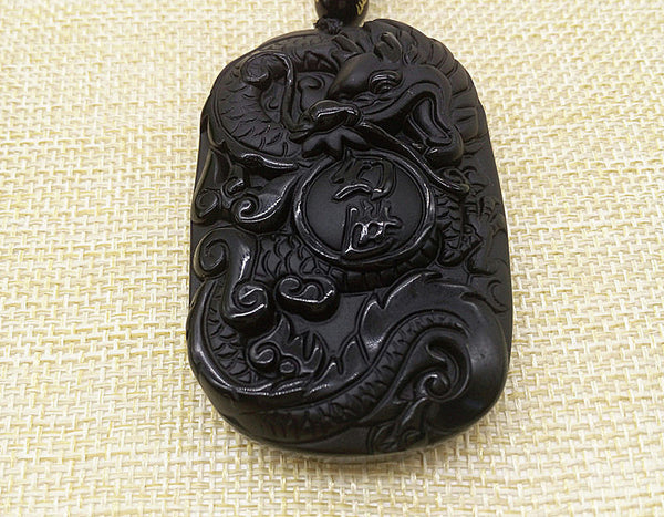 Natural Obsidian Dragon Pendant Necklace | Hand-Carved Eastern Mystical Dragon Pendant | Meditation & Study Room Decor | Premium Gift