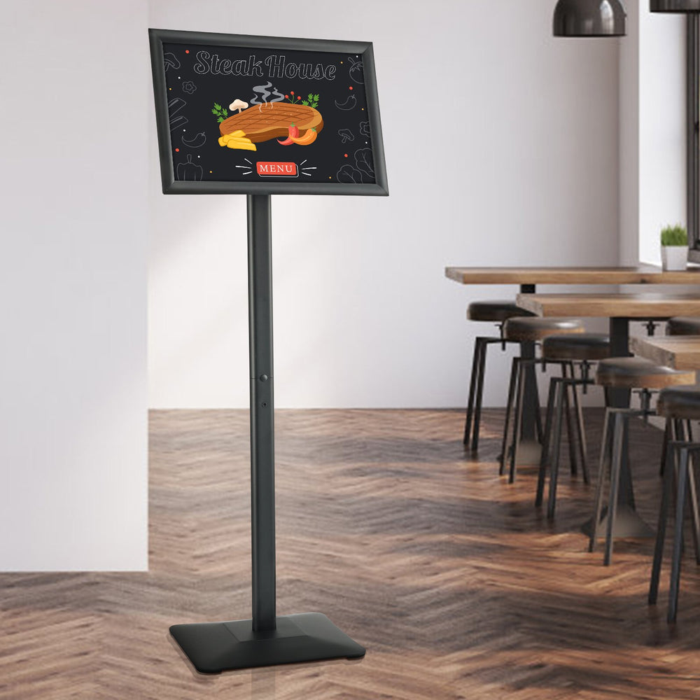 Luxury Pedestal Sign Holder – 11x17 Inch Adjustable Floor Stand with Heavy-Duty Metal Base for Indoor & Outdoor Display, Matte Black
