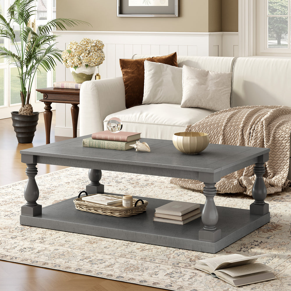 U-STYLE Vintage Luxury Coffee Table with Artistic Vase-Inspired Legs and Premium Pine Veneer for Elegant Living Room or Study