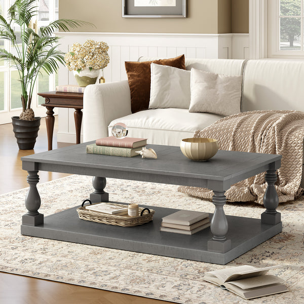 U-STYLE Vintage Luxury Coffee Table with Artistic Vase-Inspired Legs and Premium Pine Veneer for Elegant Living Room or Study