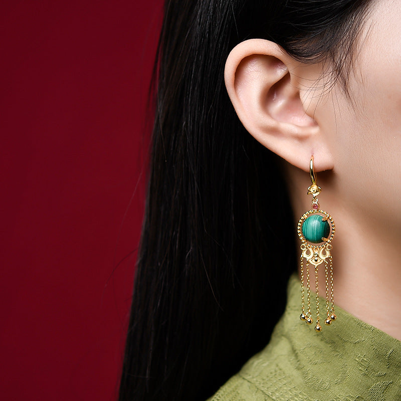 Elegant Chinese Ancient Style S925 Silver Long Tassel Earrings with Auspicious Cloud Motif
