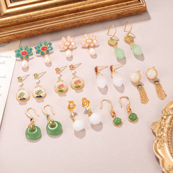 Elegant Chinese Tassel Earrings with Jade and Pearl Flower Details | Artisan Oriental Jewelry