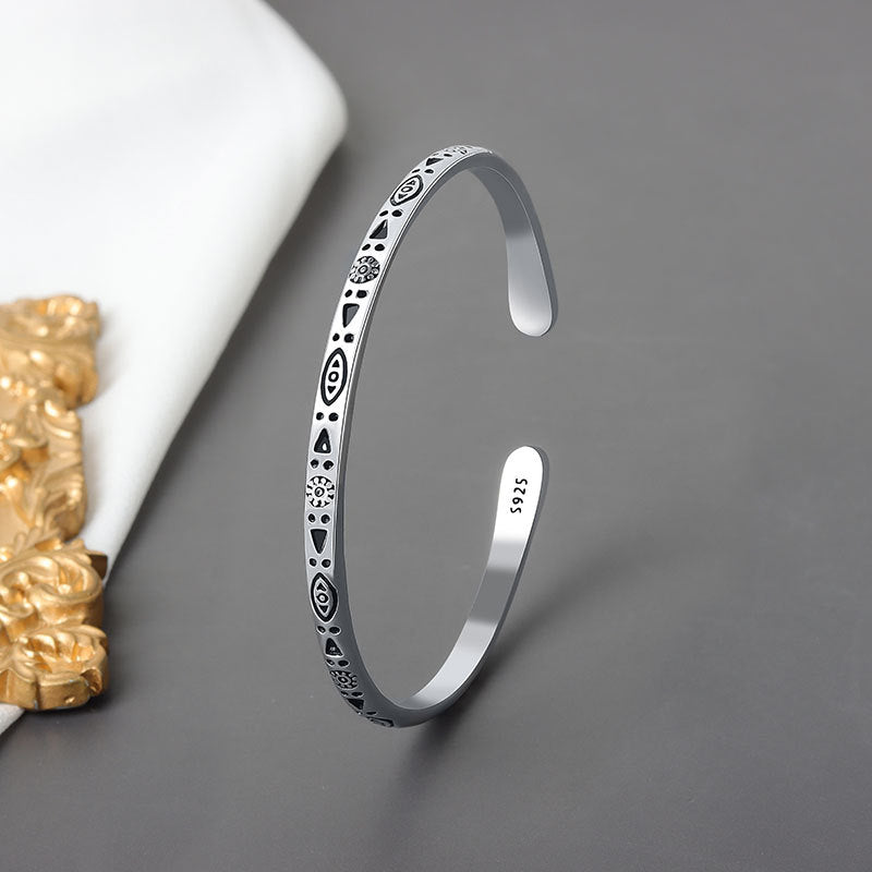 Sterling Silver Vintage Charm Bracelet | Elegant Women's Bangle Cuff