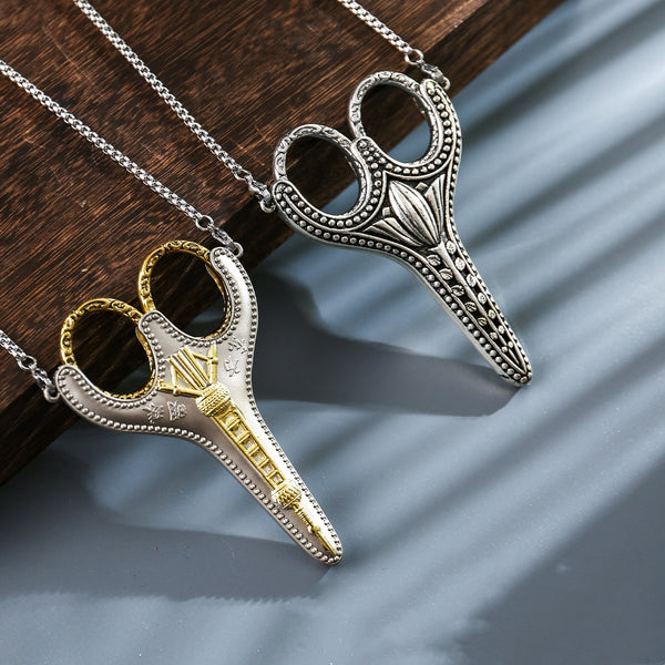 Oriental Pearl Vintage Handmade Scissors Pendant Necklace - East-meets-West Creative Fashion Jewelry Statement Piece