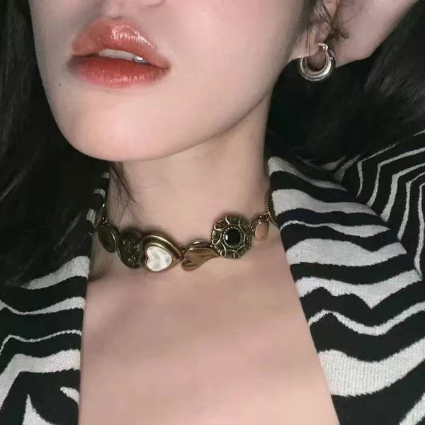 Punk Titanium Steel Statement Collar Necklace | Vintage Industrial Womens Choker | Edgy Fashion Accessory