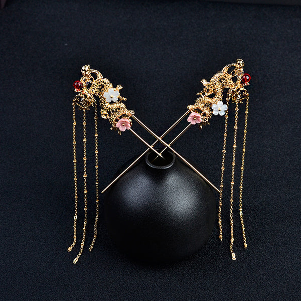 Silk Tassel Hairpin with Jade Accent