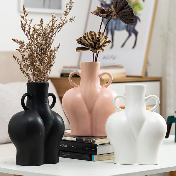 Artistic Human Form Hydroponic Vase – Minimalist White Porcelain Sculpture for Modern Organic Fluid Aesthetics