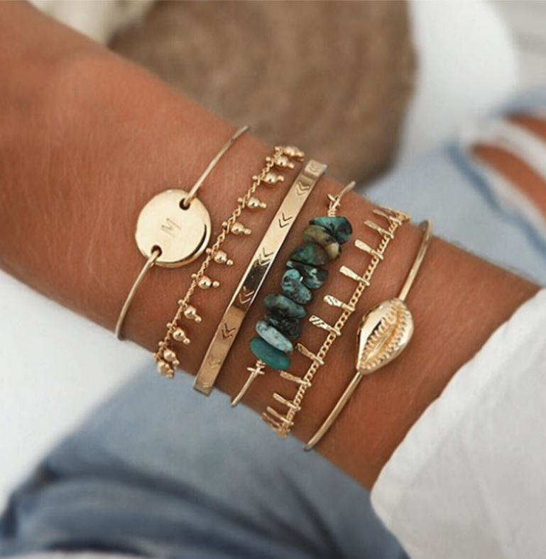 Elegant Layered Stacking Jewelry Set | Modern Minimalist Gold-Plated Rings & Bangles for Women