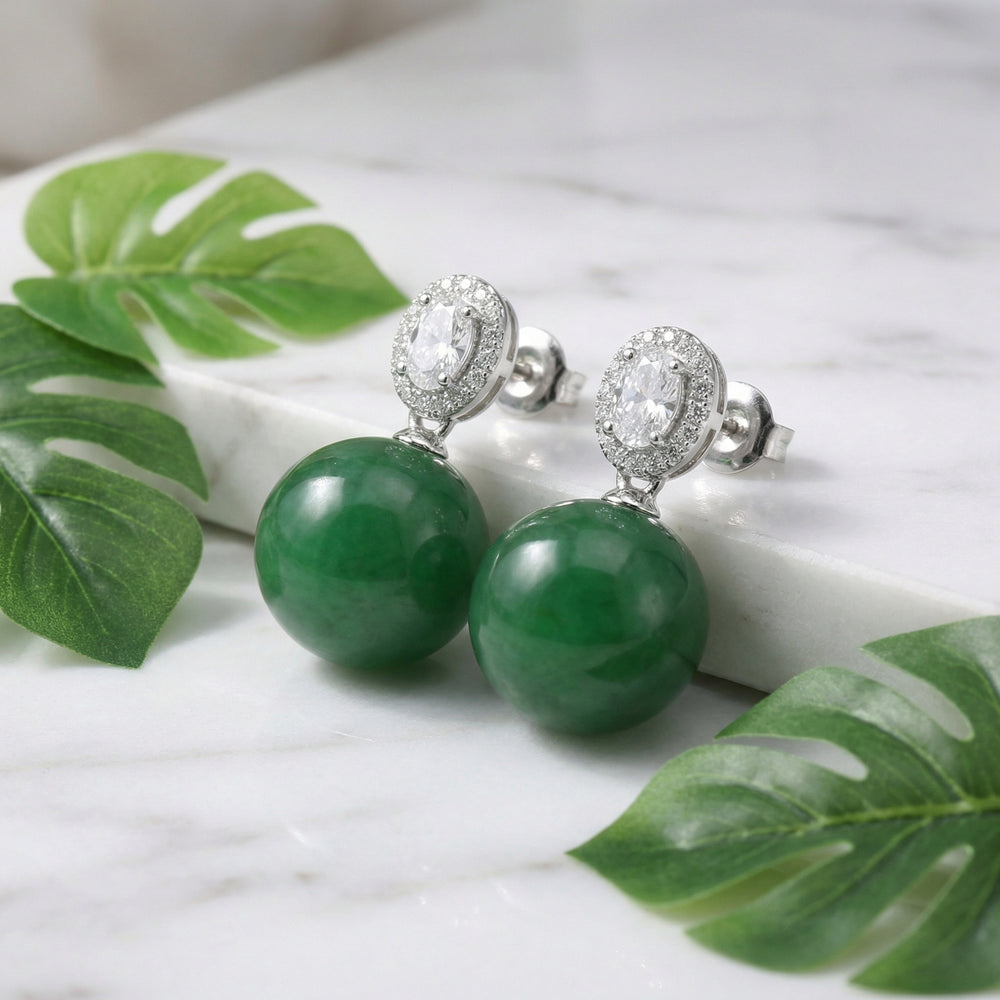 Green Jade & Diamond Halo Drop Earrings — Quiet Ritual Adornment for the Modern Soul
