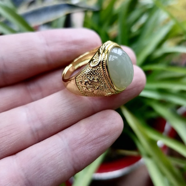 S925 Sterling Silver Inlaid Hetian Jade Ring - Traditional Eastern Elegance White Jade Men's Women's Ring