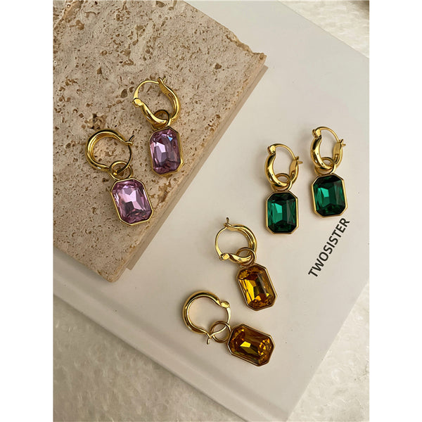 French Pastoral Vintage Brass-Tone Stone Drop Earrings for Women | Artisan Boho Chandelier Statement Jewelry