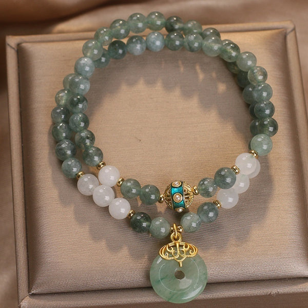 Chinese Jade Crystal Bracelet | Authentic Natural Jade Bead Stretch Bracelet for Women - Zen-Inspired Elegance, Eastern Aesthetics