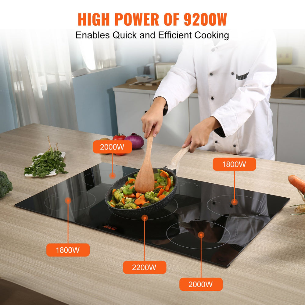 Premium 30'' 9200W Induction Cooktop with 5 Smart Burners, LED Touch Control, Child Lock & Overheat Protection - Sleek Built-In Design for Modern Kitchens