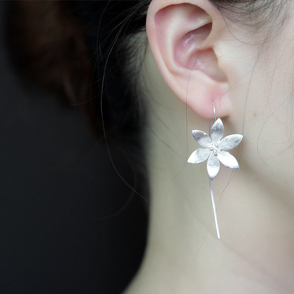 Lotus Silver Earrings for Women - Elegant Zen-Inspired Eastern Flower Jewelry Statement Piece