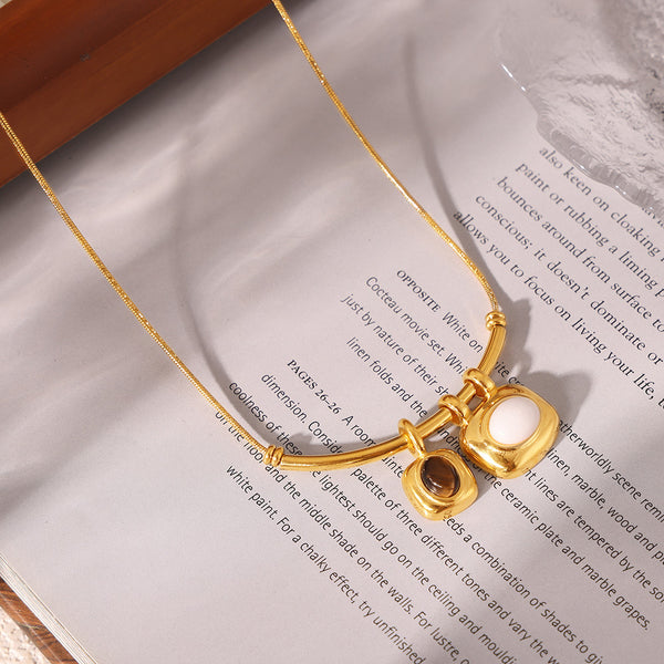 Silk & Sage | Geometric Harmony Necklace | Artisan Two-Tone Asymmetrical Pendant for Elegant Modernity