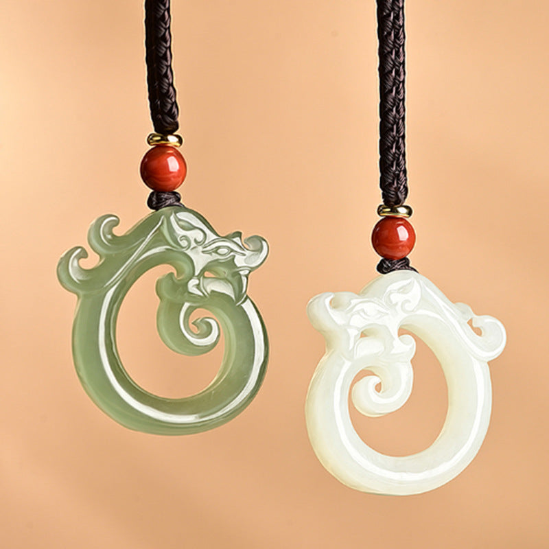 Xinjiang Hetian Jade Dragon Pendant | Authentic Greenish White Nephrite Dragon Zodiac Necklace | Hand-Carved Chinese Cultural Jewelry