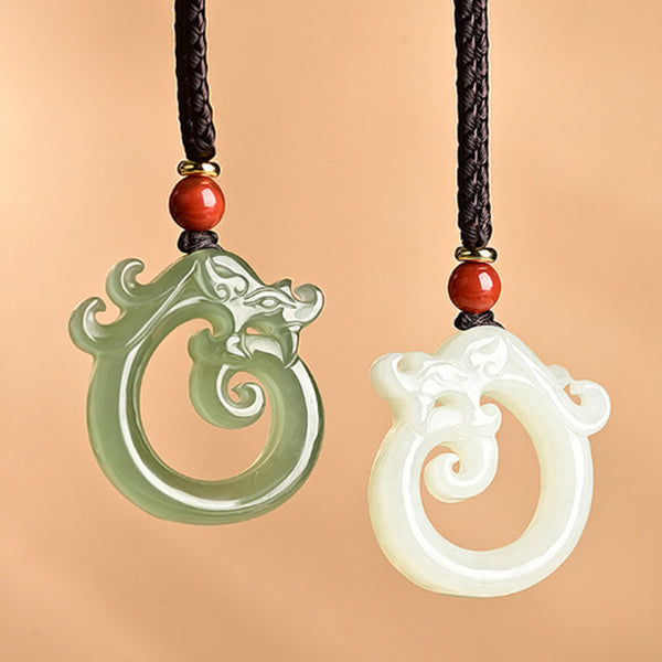 Xinjiang Hetian Jade Dragon Pendant | Authentic Greenish White Nephrite Dragon Zodiac Necklace | Hand-Carved Chinese Cultural Jewelry